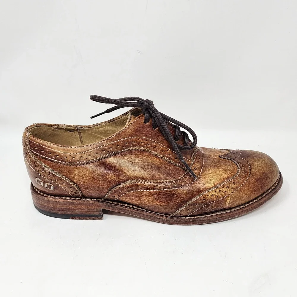 Bed Stu Lita Cobbler Distressed Wingtip Oxfords Women's 8 Brown Leather
